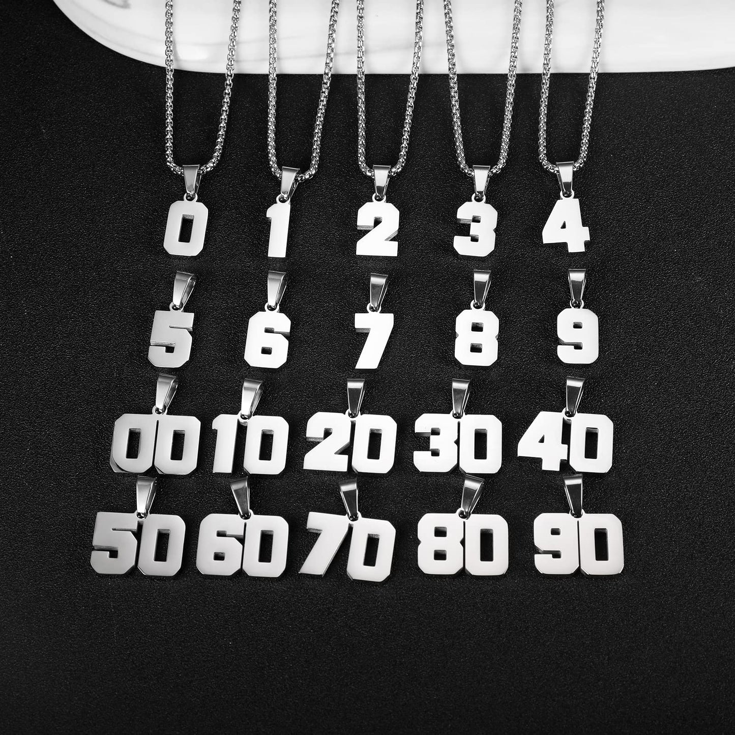 Number Necklaces Personalized Silver Initial Number Pendant Stainless Steel Chain 22+2inch Movement Necklaces for Men Women (58)
