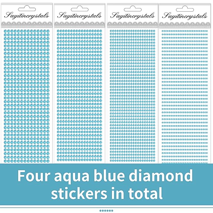 Aqua Blue Face Gems Eye Jewels Rhinestones Crystals Stickers 3/4/5/6mm with Rhinestones Stickers for Body, Stick on Jewels Makeup Glue for Face Eye Hair Nails Make up and Craft Decor 3090PCS