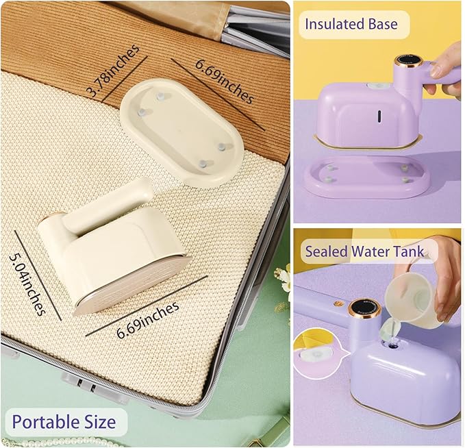 Travel Steamer Iron, 1000W Portable Mini Steam Iron, 100ml Foldable Wet Dry Dual-Purpose Hanging Ironing Machine, Essential Steamer for Home, Travel & University Dormitory (Purple)