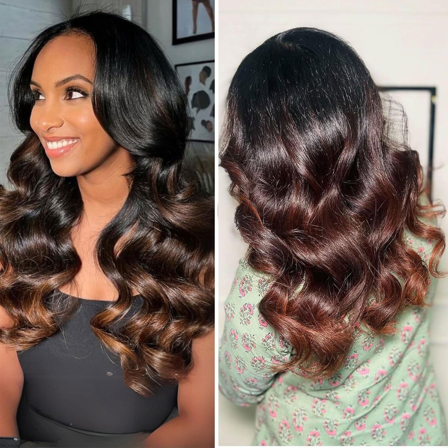 DSEKCAIN Chestnut Brown Ombre 2x6 HD Lace Closure Body wave 3 Tone Ombre Medium Auburn Colored T1B/2/30 2x6 Transparent Lace Clo