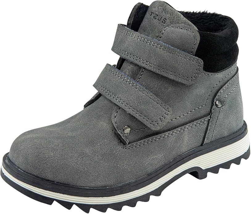 TZJS Kids' Hiking Work Boots for Boys Girls, Waterproof Outdoor Ankle Boots with Hook and Loop