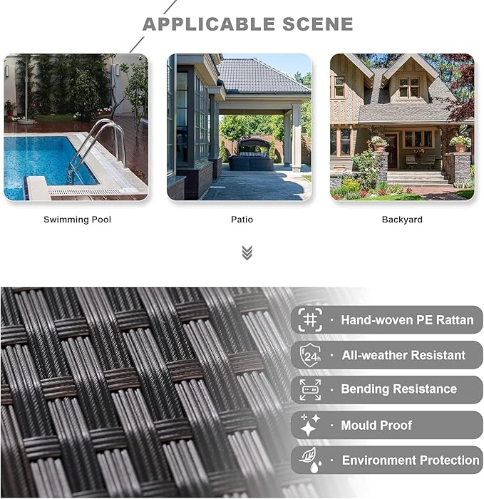 Kullavik 9 Pieces Outdoor Patio Furniture Set,Outdoor Sectional Rattan Sofa Set Brown PE Rattan Wicker Patio Conversation Set with Tempered Glass Coffee Table and Washable Cushions Covers,Grey