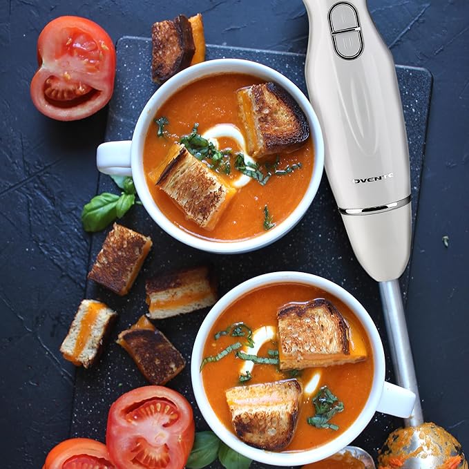 OVENTE Immersion Hand Blender, 300W Corded Electric Handheld Stick Mixer with 2 Mixing Speeds and Stainless Steel Blades for Smoothies, Purees & Baby Food, White HS560W