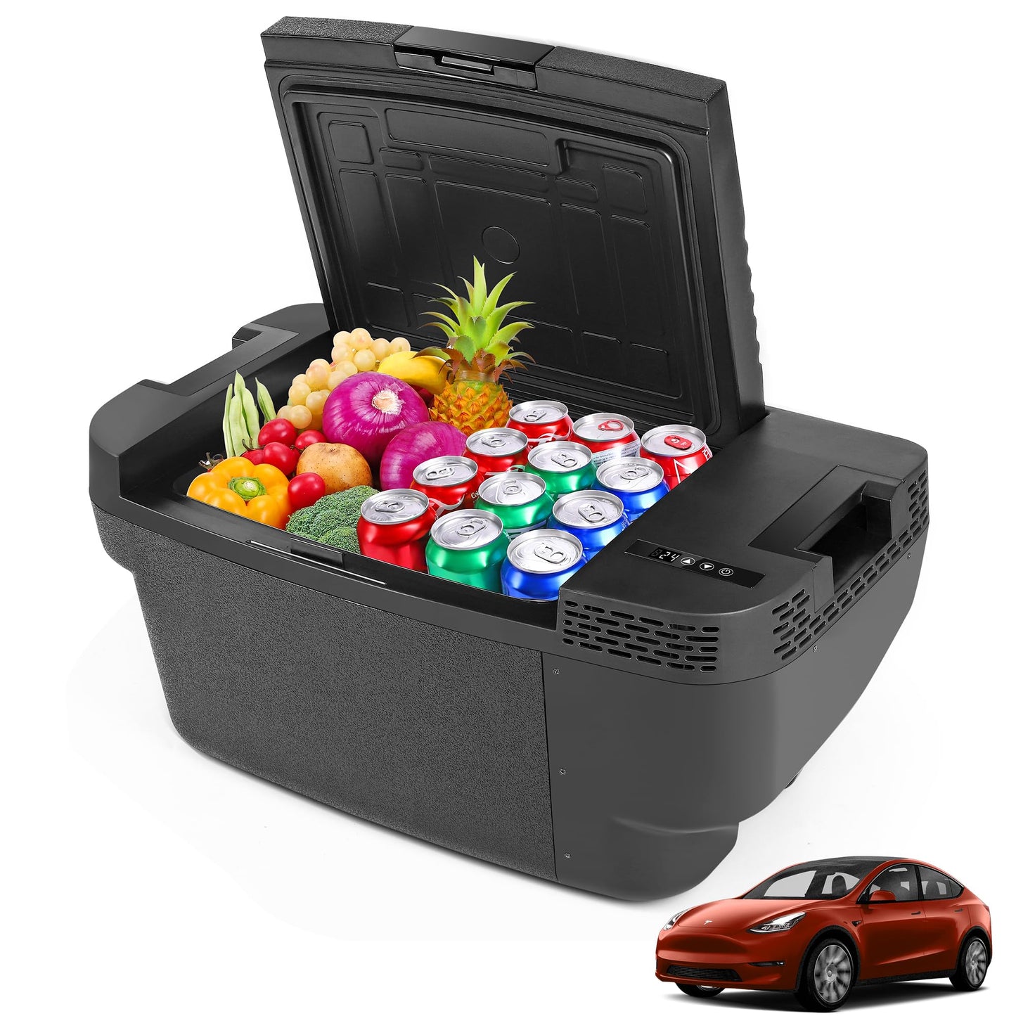 Car Refrigerator for Tesla Model Y, 【APP Control】 37QT(35L) -4℉~68℉ Car Fridge 12V Refrigerator for Tesla Model Y, Trunk Portable Freezer for Camping Tailgating Road Trip Home 12/24V DC&120~240V AC