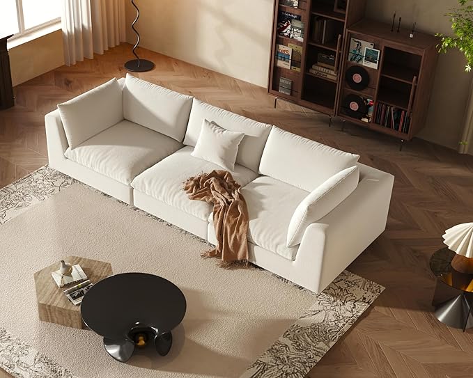 Fajiani Oversized Modular Sectional Sofa,Cloud Couch Deep Seat Sofa Cushion Covers Removable, Oversized Sectional Couches for Living Room (3 Seater-Cream White)