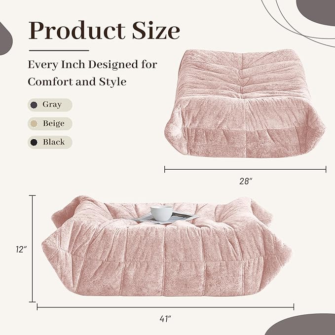 HABUTWAY Bean Bag Ottoman,Foot Rest,Fireside Chair Memory Foam Lazy Bean Bag Sofa for Living Room,Bedroom,Dorm,Office (Ottoman-Pink)