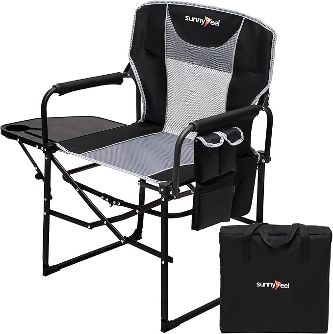 SUNNYFEEL Camping Directors Chair, Heavy Duty,Oversized Portable Folding Chair with Side Table, Pocket for Beach, Fishing,...