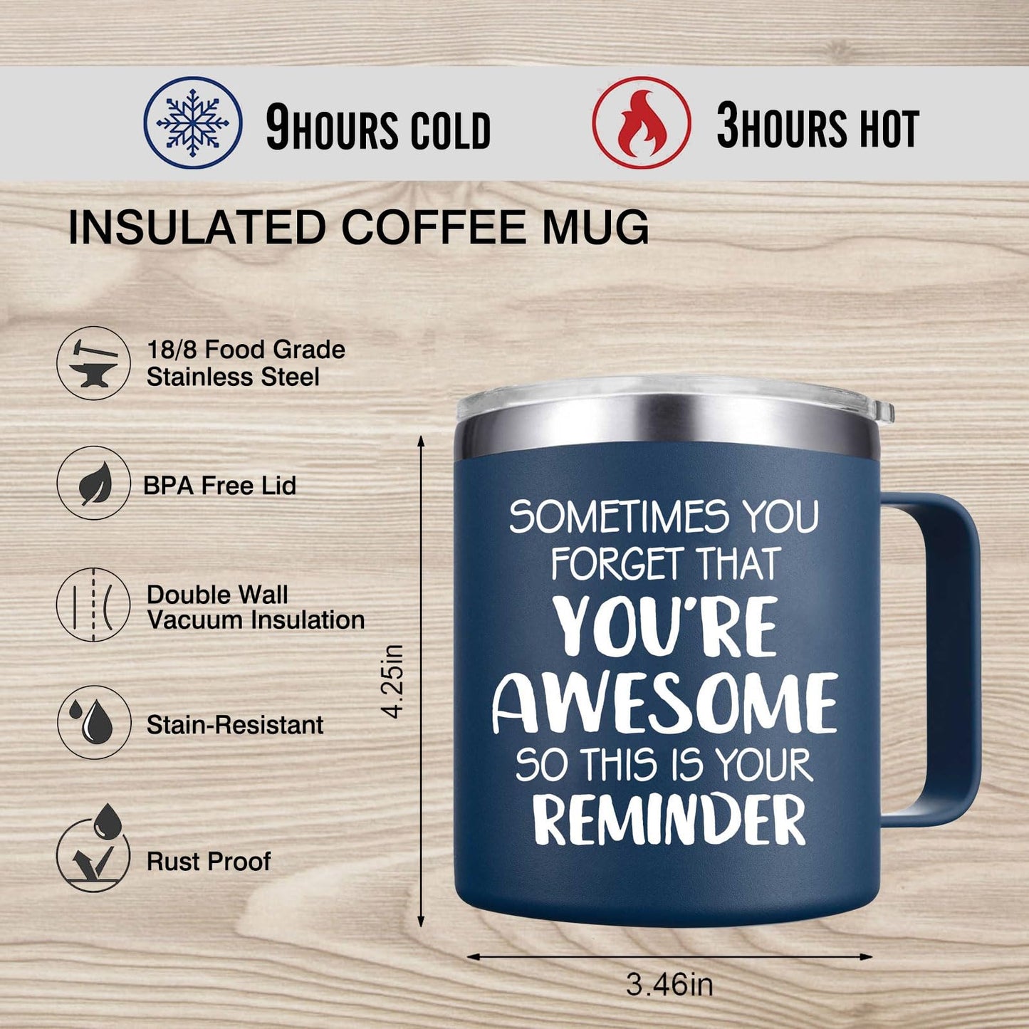 Abledn Birthday Gifts for Men - Sometimes You Forget You're Awesome Mug, Inspirational Birthday & Holiday Presents for Men, Him, Dad, Guy - 14Oz Navy Blue