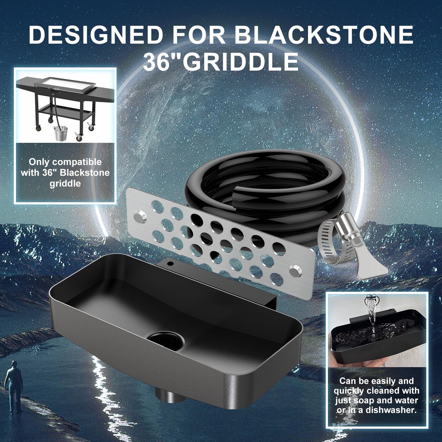 Upgrade Rear Blackstone Grease Catcher, Grease Trap with Separate Magnetic Grease Gate for Blackstone,Innovative Griddle Accessories,Compatible with 36" Grill Plate