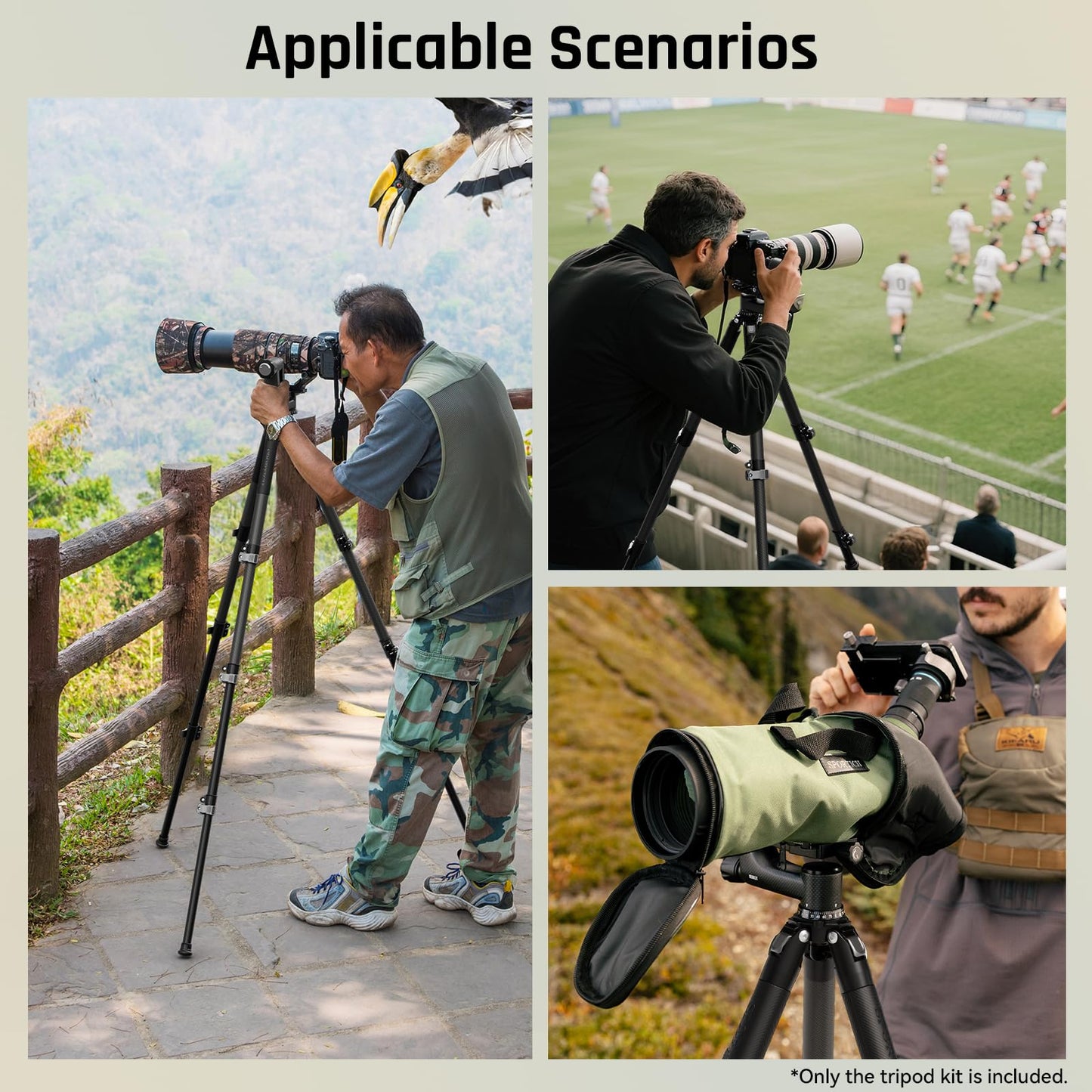 Sportich Heavy Duty SP324 Carbon Fiber Tripod and BH-10 Gimbal Head Kit, Professional for Landscape, Wildlife, Bird Photography, Sports, Long Telephoto, Video Tracking, Supports up to 33lbs/15kg