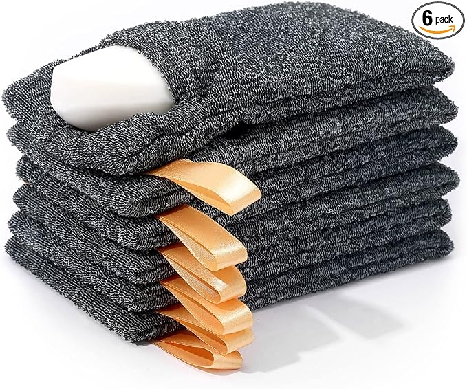 6-Pack Soap Pocket Exfoliating Soap Saver Pouch, Body Scrubber Rough Sponge Exfoliator for Bath or Shower, Gray Mesh Bar Soap Foam Lather Pouch