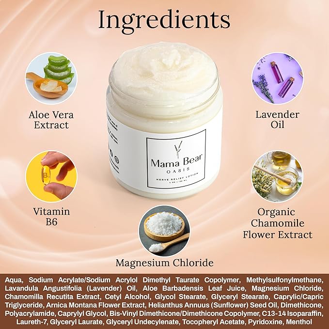 Mama Bear Oasis Lotion - Neuropathy Nerve Therapy & Relief Cream - Maximum Strength Relief Cream for Foot, Hands, Legs, Toes Includes Magnesium, Arnica, Vitamin B6, Aloe Vera, MSM (Pack of 1)