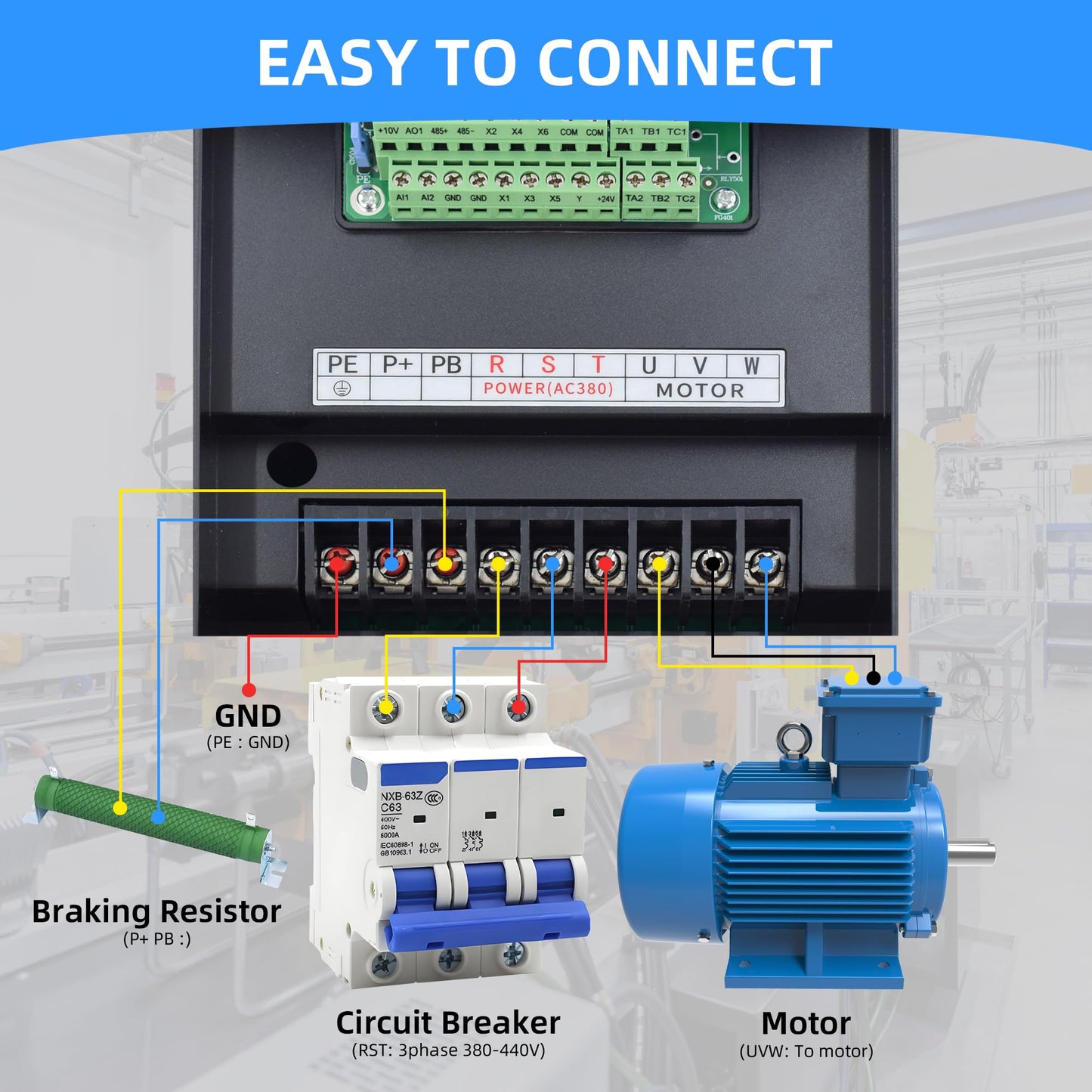 4KW 5HP VFD Variable Frequency Drive, 380V–440V 3 Phase Input & Output, 9A Inverter for Spindle Motor, CNC Router, Pump & Fan Speed Control (0–3200Hz)