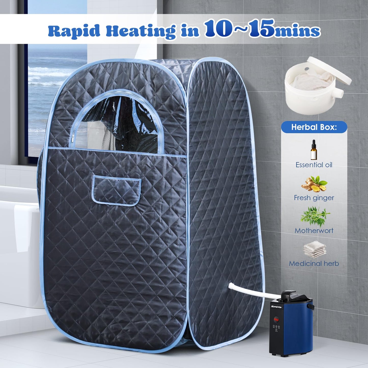 Moongiantgo Portable Sauna Steamer, 3L Locking Steamer Machine with Remote Control, 1300W Stainless Steel Pot for Home Spa Fumigation Mini Steam Generator, 6 Timer, 9 Temperature Levels, 110V