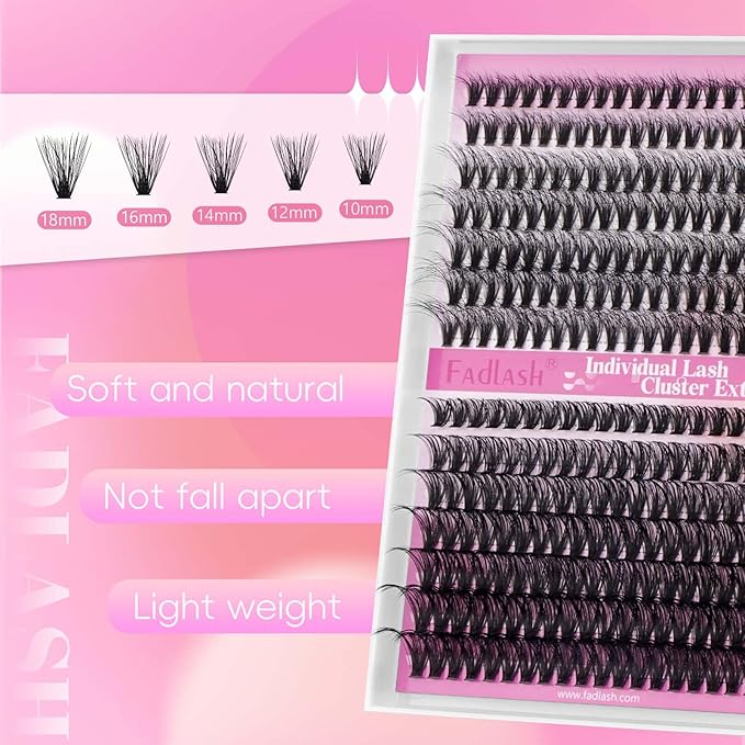 Lash Clusters Fluffy 40D+50D 10-18mm Mixed Tray 3D Effect Thick Eyelash Clusters D Curl Individual Lashes 280pcs Eyelash Extension Clusters Wispy Soft DIY Lash Extensions (40D+50D-0.07-D,10-18mm)