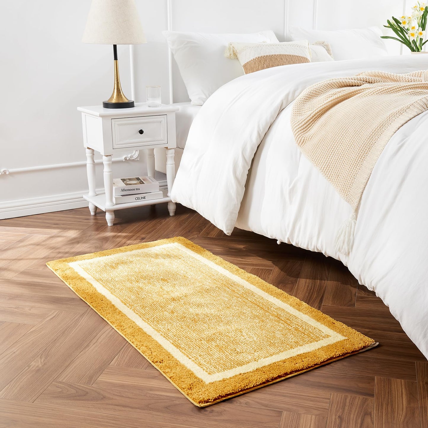 CozeCube Bath mats for Bathroom Non Slip, Fluffy Shaggy Bath Rugs for Bathroom Washable, Extra Soft and Absorbent Microfiber Bath Rugs for Shower Sink, Kitchen Sink, Harvest Gold, 16" x 24"
