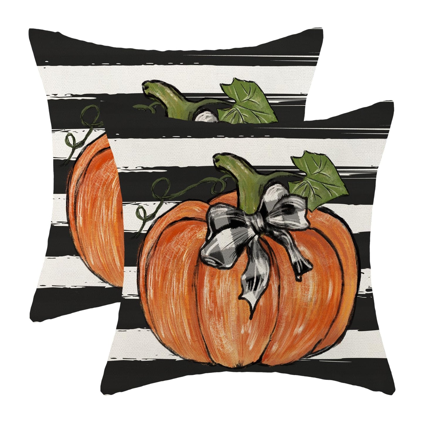Gohdiwh Fall Pillow Covers 18x18 Set of 2 Pumpkin Maple Leaves and Stripes Fall Decor Pillowcase Linen Autumn Thanksgiving Decorative Outdoor Throw Pillow Covers Farmhouse Cushion Case for Couch Home