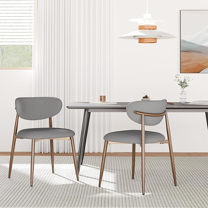 MALOL Dining Chairs Set of 2, Upholstered Dining Room Chairs with Metal Legs and Anti Slip Pads, Curved Back Kitchen Chair for Home and Restaurant Use, Light Grey