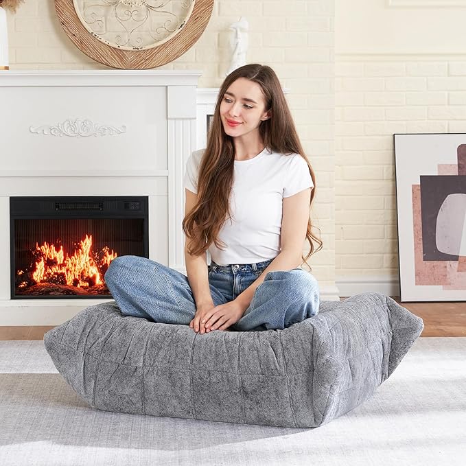 HABUTWAY Bean Bag Ottoman,Foot Rest,Fireside Chair Memory Foam Lazy Bean Bag Sofa for Living Room,Bedroom,Dorm,Office (Ottoman-Light Grey)