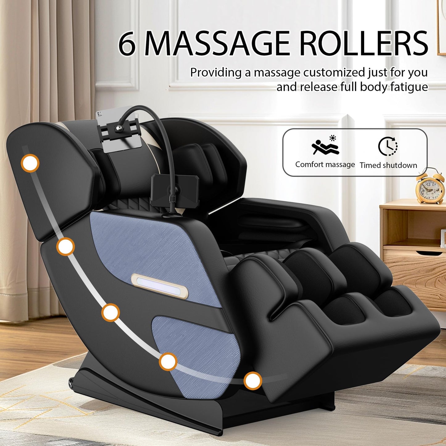 KEIKI Massage Chair Recliner with Zero Gravity, Full Body Air Pressure & Heating, Shiatsu Back & Foot Roller Massage, Bluetooth Speaker, Blue Ambient Light, PU Leather for Home & Office, Blue
