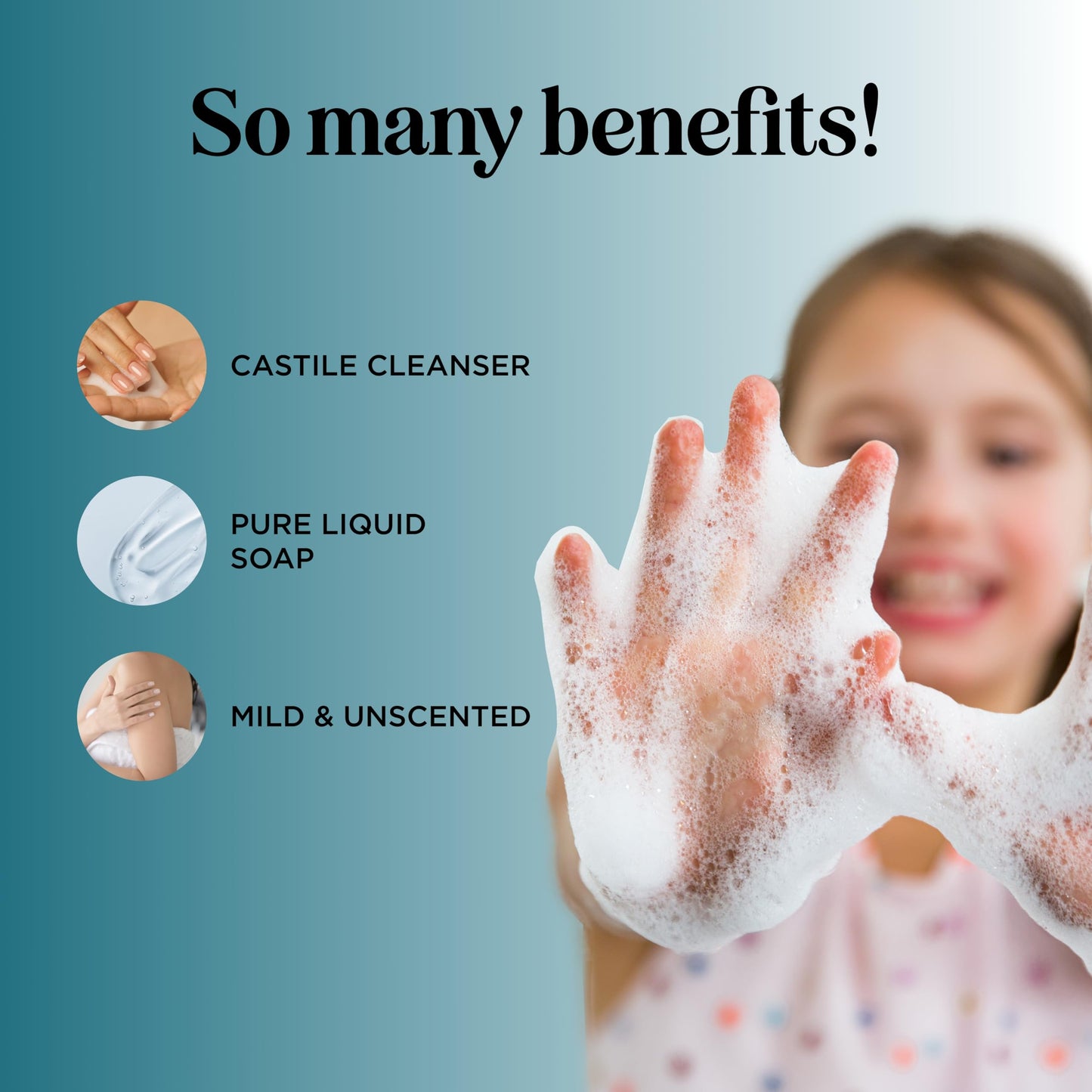 Castile Soap Liquid Unscented Cleanser - Liquid Castile Soap for Dry Sensitive Skin Care Routine and All Purpose Cleaner with Hy