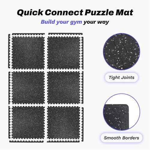 AIRHOP 0.56in Thick 24 Sq Ft Exercise Equipment Mats, 6 Tiles Upgraded Rubber Top with High Density EVA Foam, Large Interlocking Puzzle Gym Flooring for Home Gym, Heavy Weight Workout, 24 x 24in