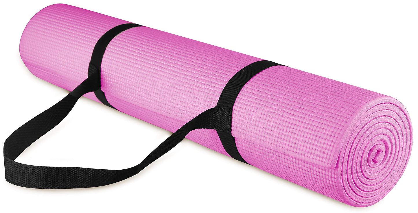 Fitvids 1/4-Inch High Density Thick Non Slip Yoga Mat with Knee Pad and Carrying Strap for Workout, Pilates, Gym Home Exercise, Pink