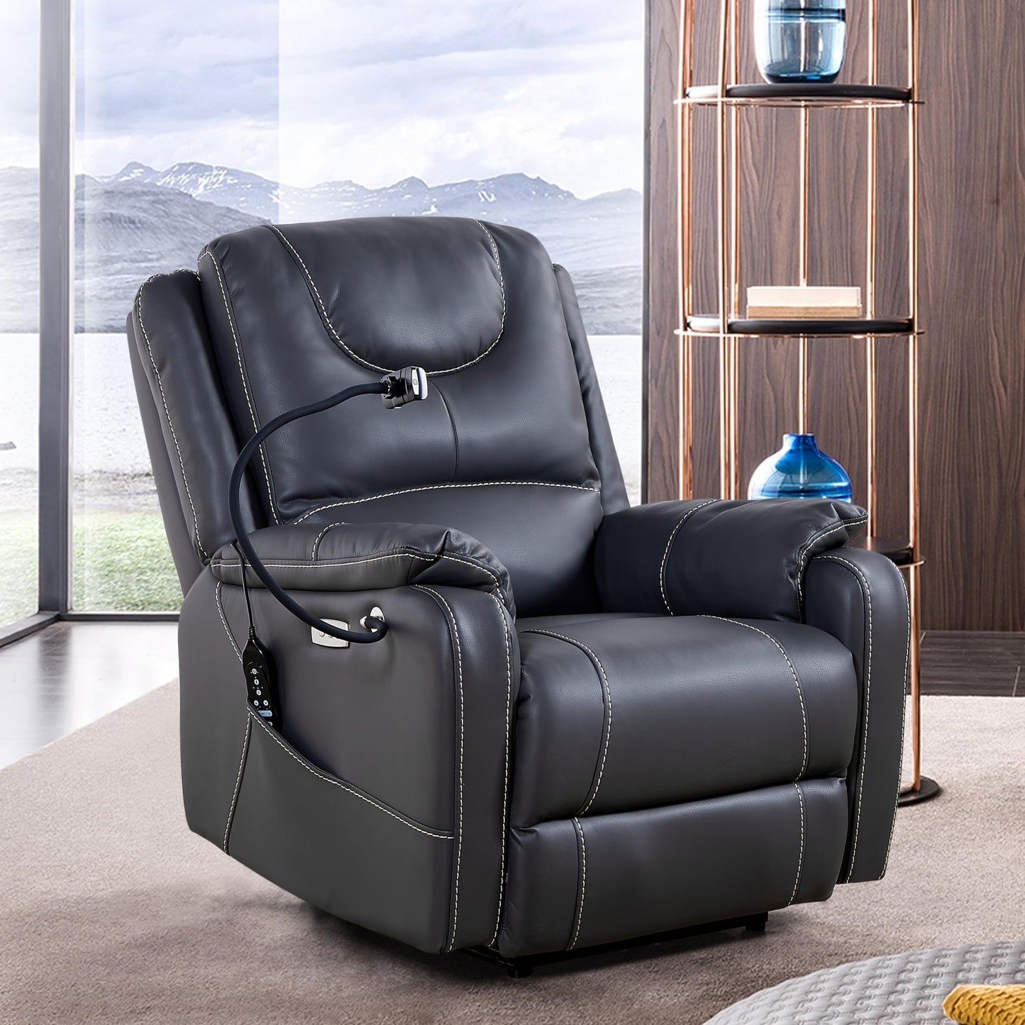 KEIKI Zero Gravity Power Recliner, Electric Recliner with Heat, Massage, Side Pockets, USB Charge Ports, OKIN Motor, Phone Holder for Living Room, Black
