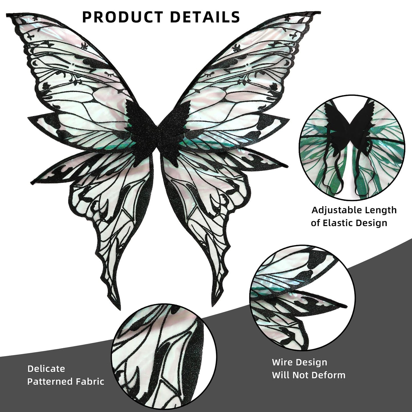 Fairy Wings for Adults Women 31.5"x29.5" Fairy Costume Set Large Butterfly Wings for Halloween Party Black