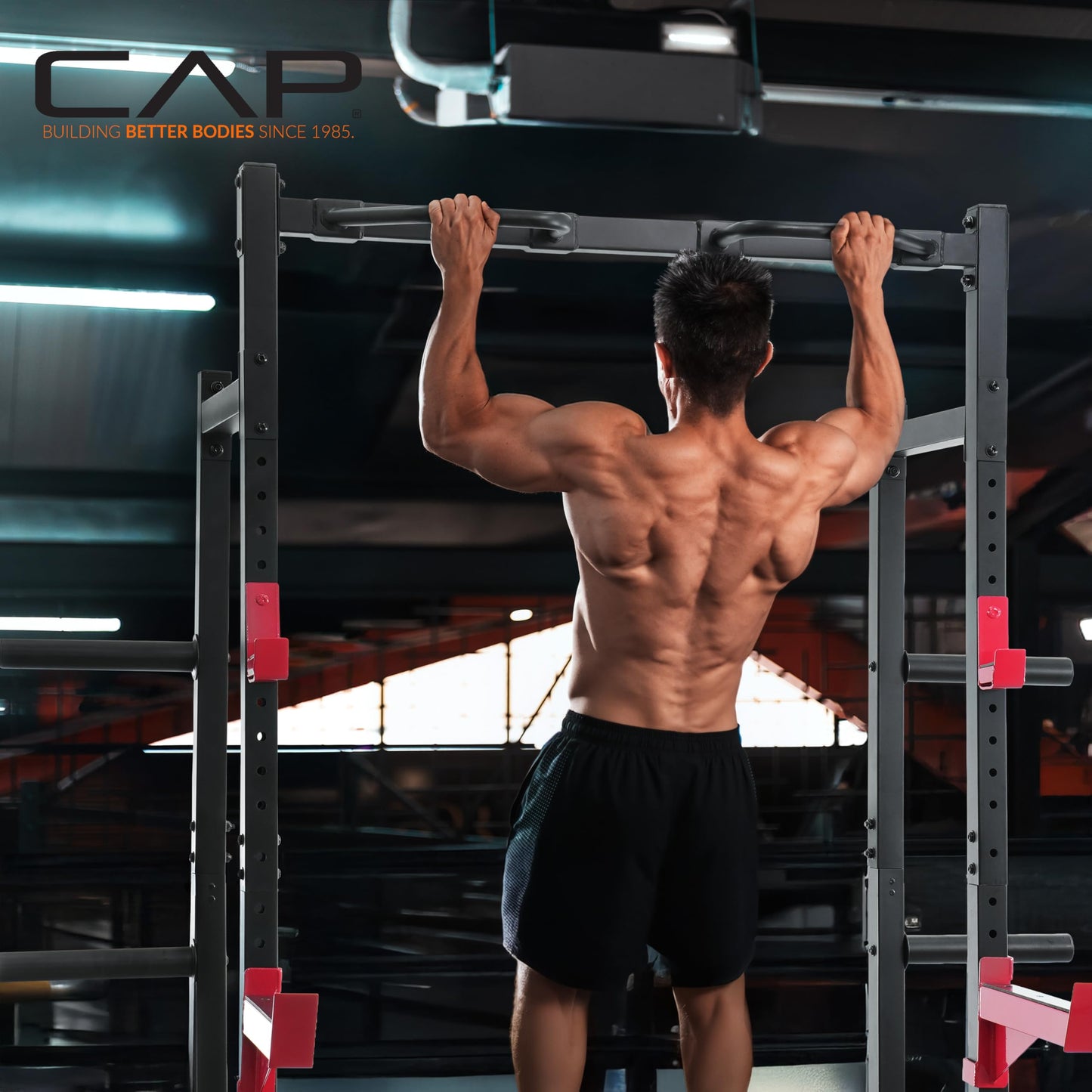 Cap Power Rack with Pull Up Bar & Attachments - Squat Rack & Strength Training Power Cage for Home Gym - White