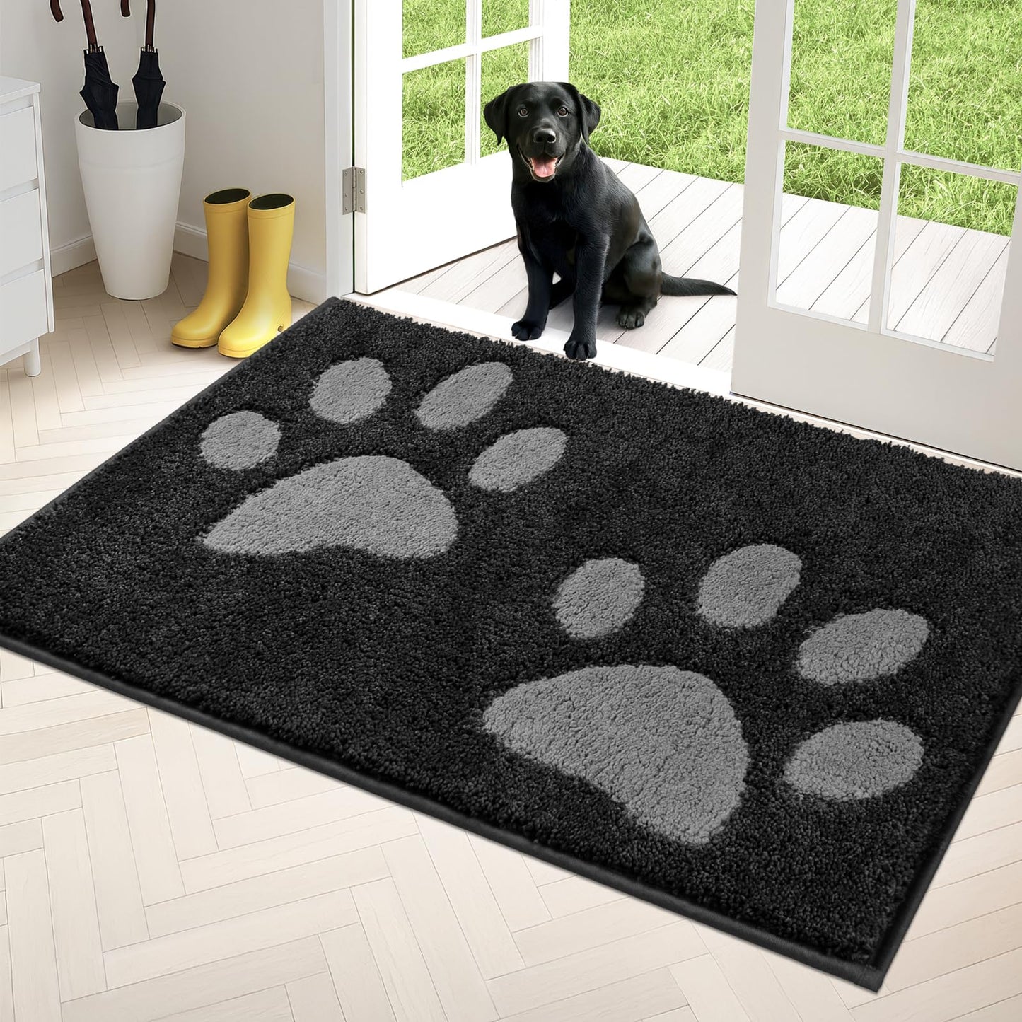 PURRUGS Dirt Trapper Door Mat 33.5" x 59", Non-Skid/Slip Machine Washable Microfiber Entryway Rug, Dog Doormat, Super Absorbent Welcome Mat for Muddy Wet Shoes and Paws, Charcoal