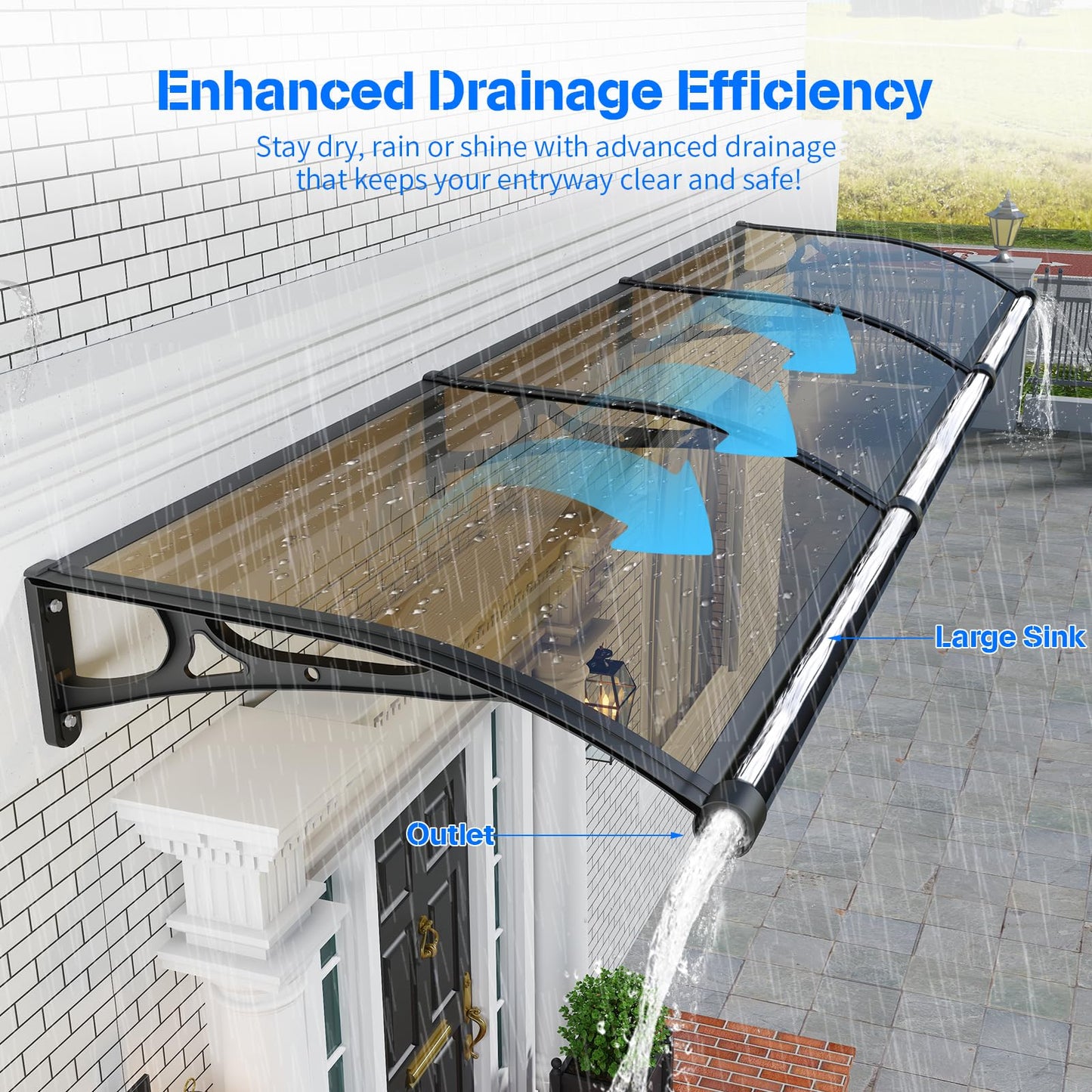 Door Awning Window Canopy Exterior,40x80 Inches Awnings for Doors Polycarbonate Cover Patio Door Awning UV Rain Snow Sunlight Protection Solid Sheet Aluminum Bracket with Sink