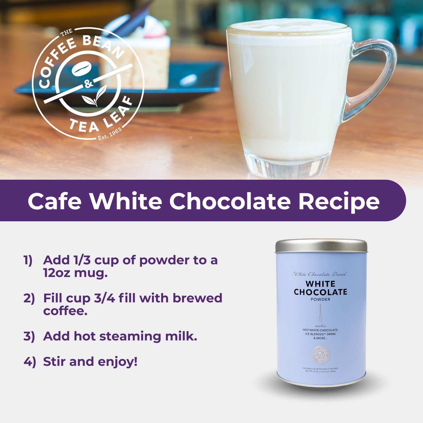 The Coffee Bean & Tea Leaf Coffee, Latte, and Drink Powder Mix, White Chocolate, 22oz. Tin