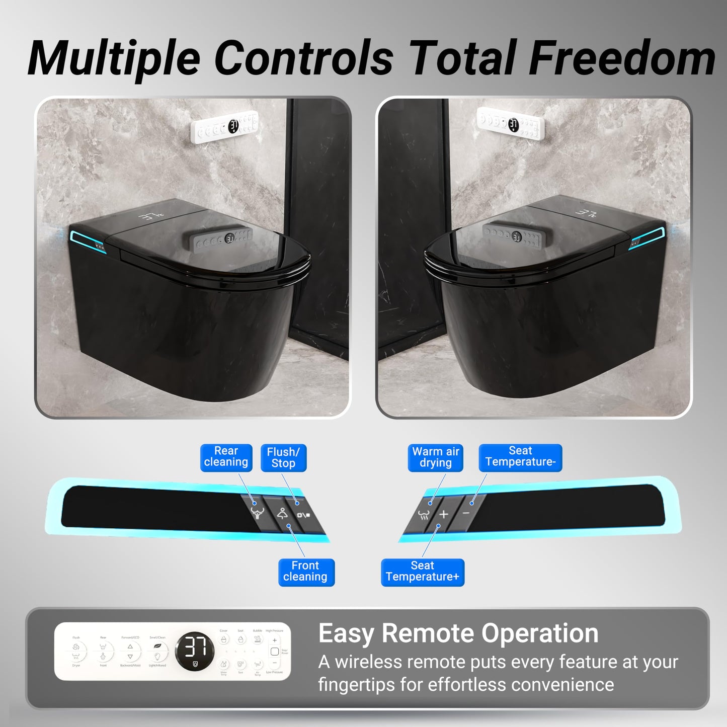 SmartSylva Black Smart Wall Hung Toilet Combo,Auto Flush, Auto Open/Close LId,Heated Seat,Warm Water/Dryer, Modern Elongated Bidet Toilet with In wall Carrier (No need to buy an additional Water Tank)