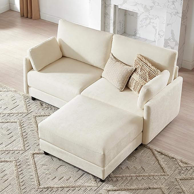 CHITA Modular Sectional Loveseat Sofa with Ottoman, Modern Cloud Couch for Living Room and Apartment, 2 Seat Extra Comfty Sofa, Removable Cover, 73.6 Inch Width, Cream