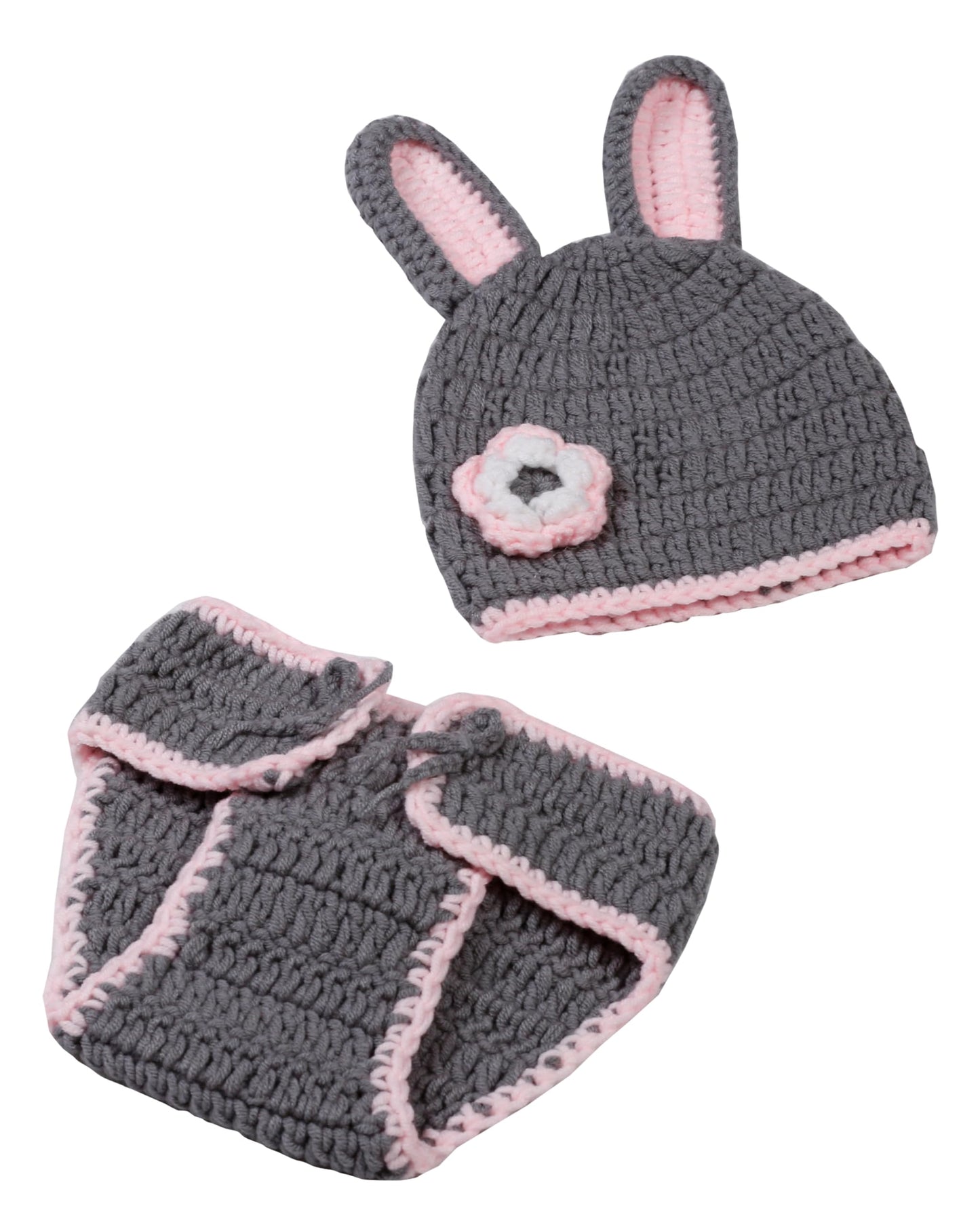 Matissa Newborn Baby Girl/Boy Crochet Knit Costume Photography Prop Hats Outfits (Grey Rabbit)