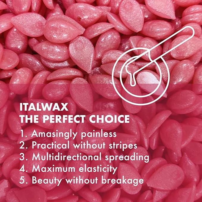 Italwax Top Line Pink Pearl Hard Wax 1.65 lb (750 g) – Semi-Creamy Elastic Wax for Facial Areas – Made in Italy