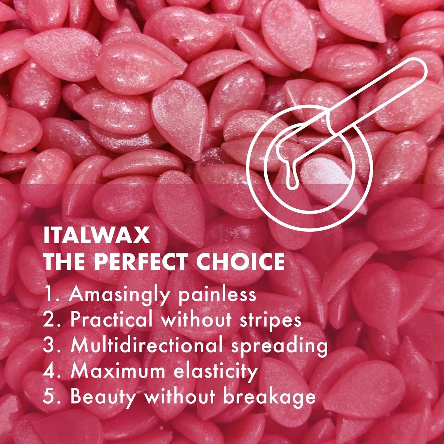 Italwax Top Line Pink Pearl - 750g / 1.65lb - Hard wax beads for hair removal - Unscented - Synthetic formulation ideal for sens
