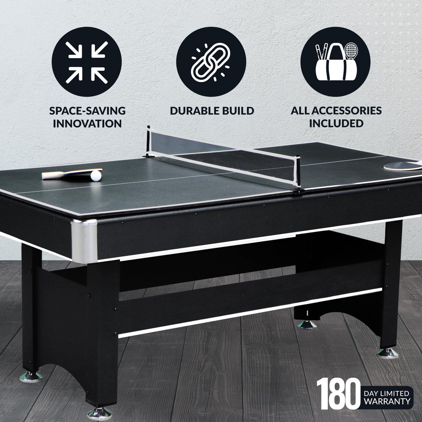 Hathaway Spartan 6 Ft Pool Table, with Ping Pong Multi Game Combo Tables for Family Recreation Game Rooms - Includes Billiard Balls, Cues, Paddles, Brush & More