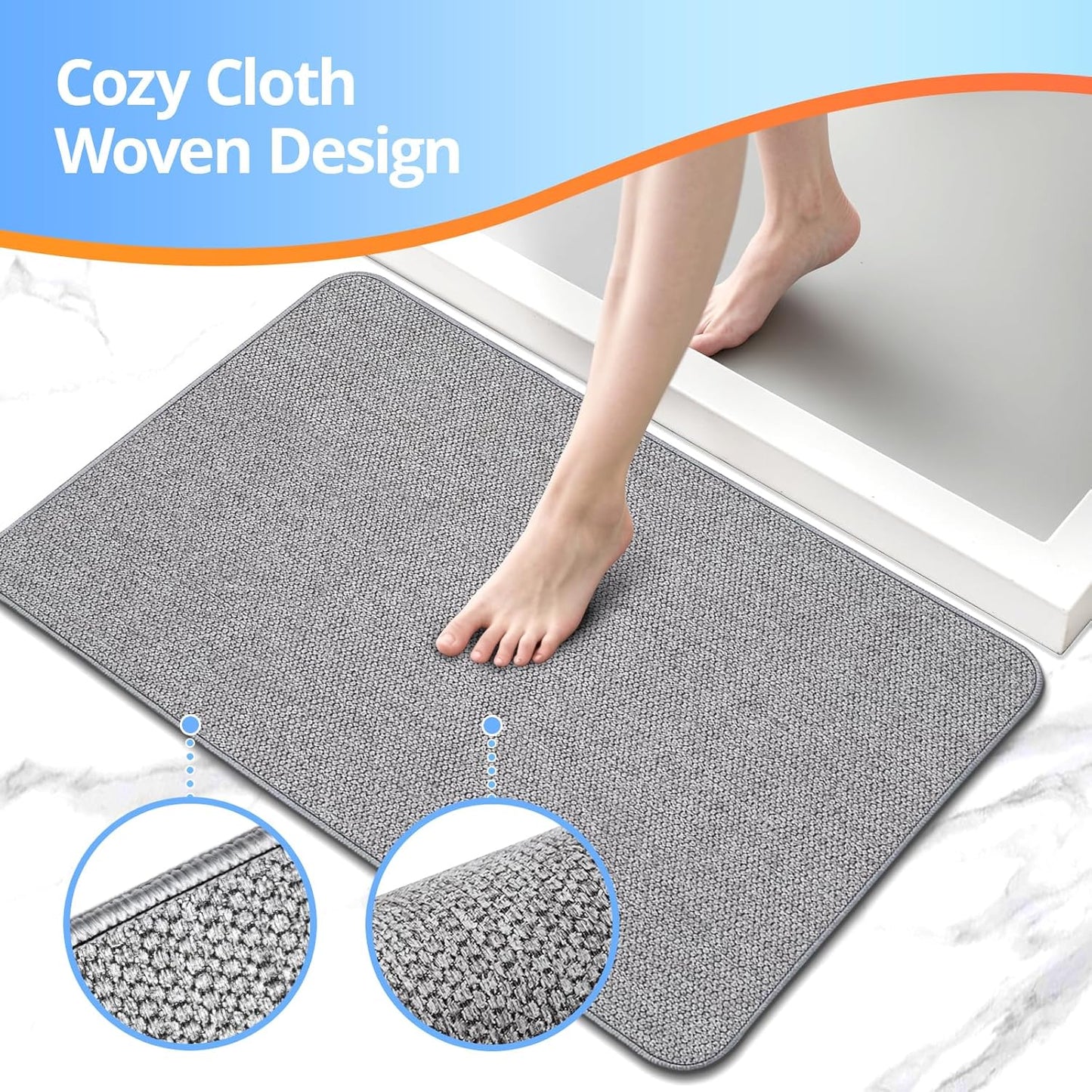 Upgraded Bathroom Rugs 24x36Inch, Thin Bath Mat with Rubber Backing Non-Slip, Absorbent,Quick Dry Machine Washable, Home Decor Accessories Cozy Cloth Bathroom Mat fit Under Door/Sink/Tub/Shower-Gray