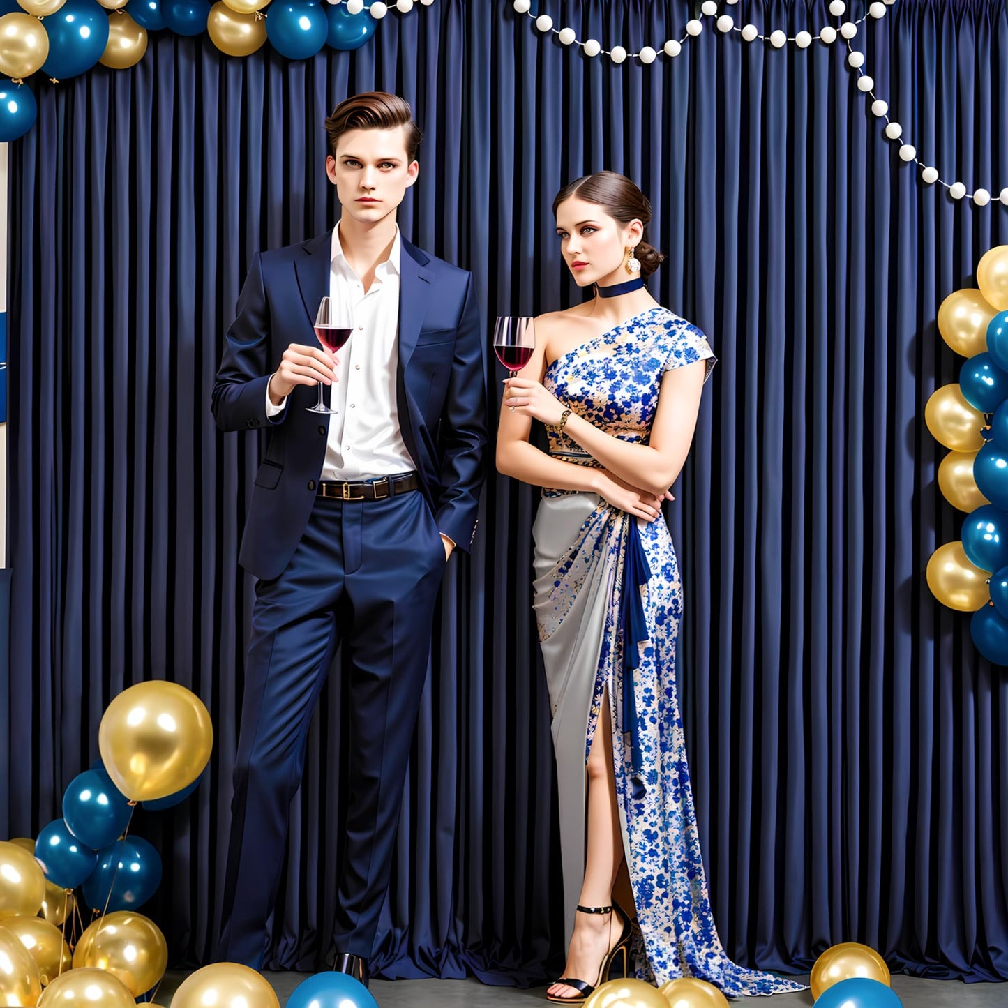 40 ft x 10 ft Wrinkle Free Navy Blue Backdrop Curtain for Parties,Polyester Photo Backdrop Drapes, Thick Background 8 Panels 5ft x 10ft for Baby Shower Wedding Birthday Party Backdrop Stand