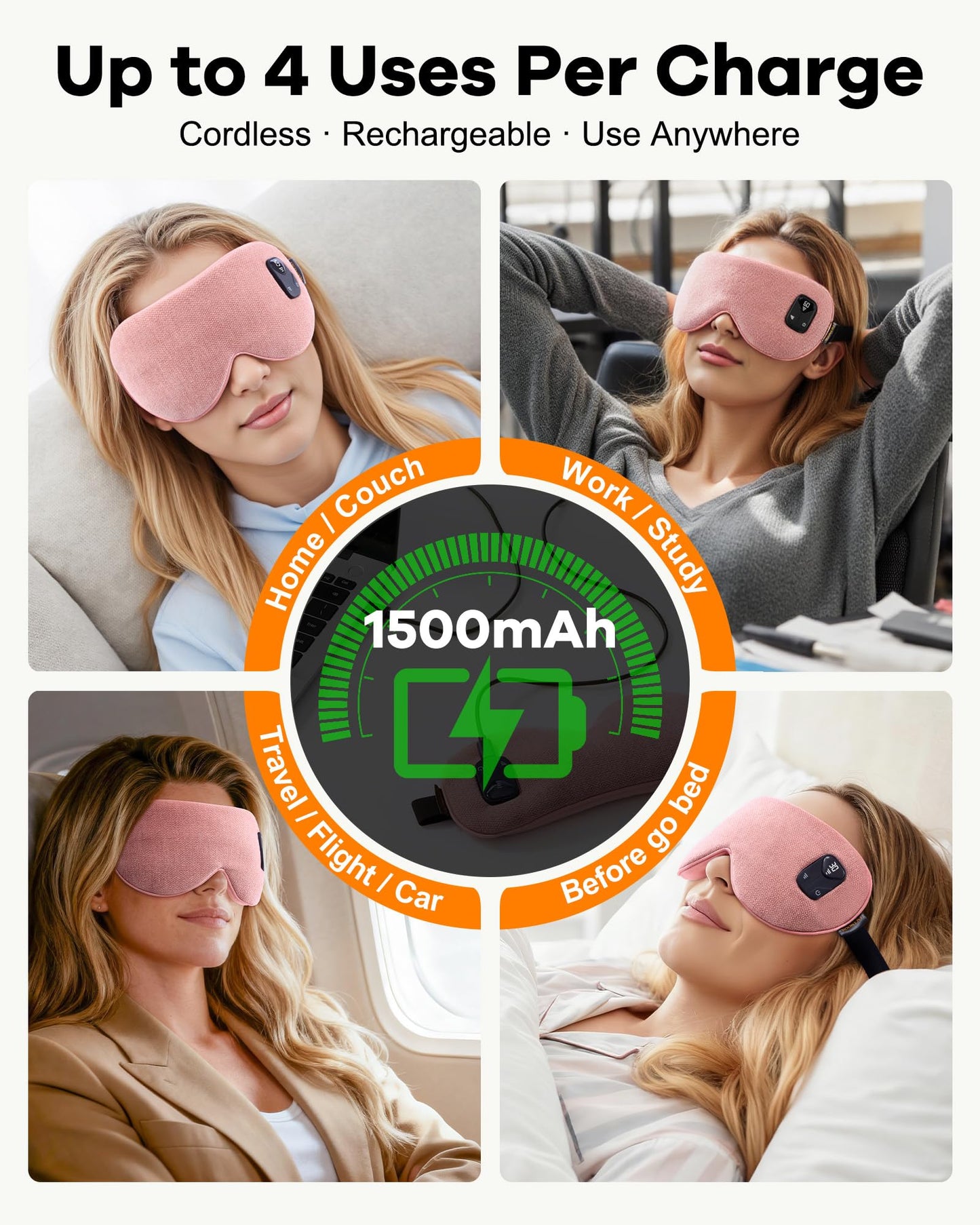 FACEMOON Cordless Heated Eye Mask for Stye & Eye Relief - Rechargeable Warm Compress for Dry Eyes, MGD & Blepharitis - Electric Warming Sleep Mask with Natural Flaxseed Moist Heat (Pink)