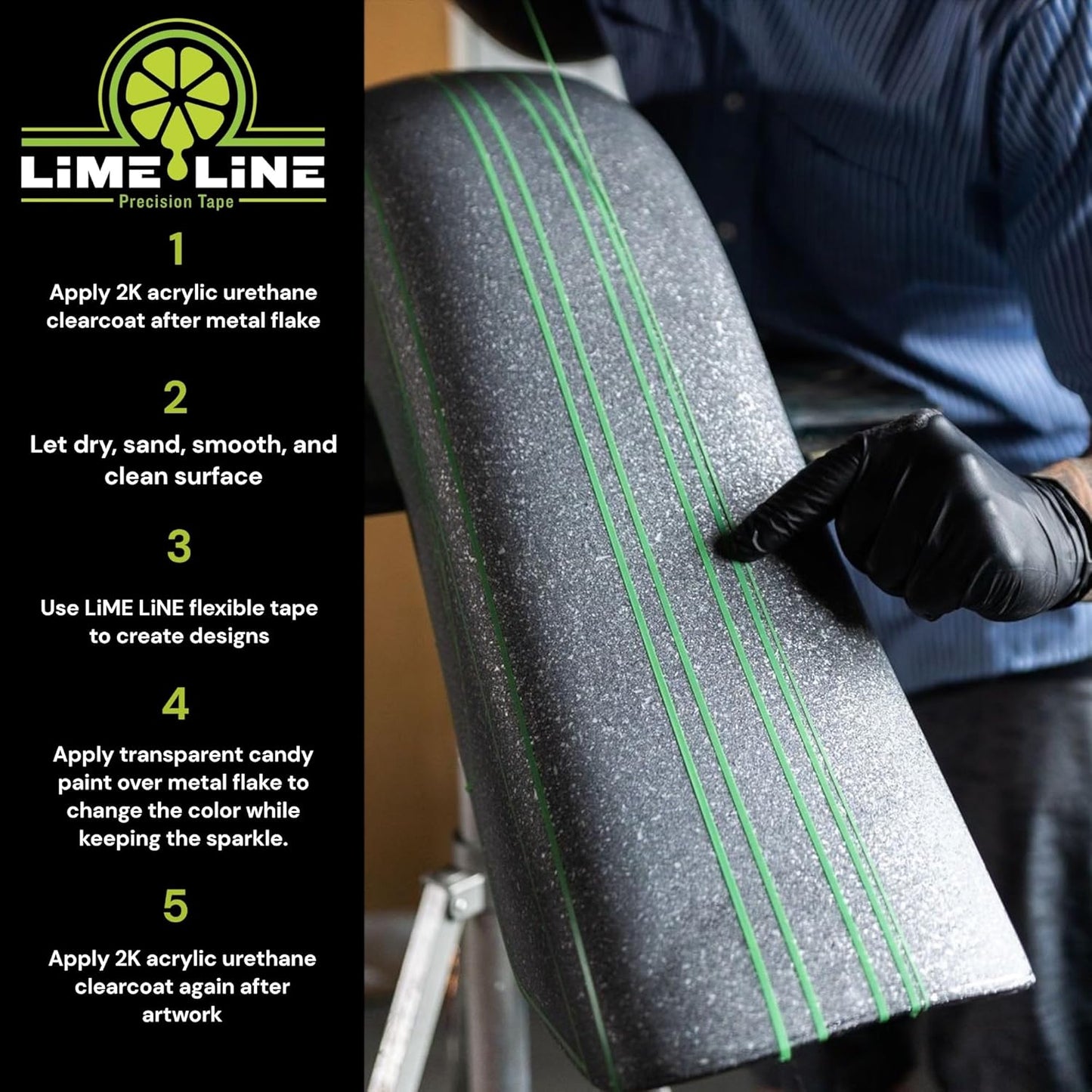 LiME LiNE Sprayable Metal Flake Paint Additive: Solvent Resistant Glitter for Automotive Custom Painting (Green)