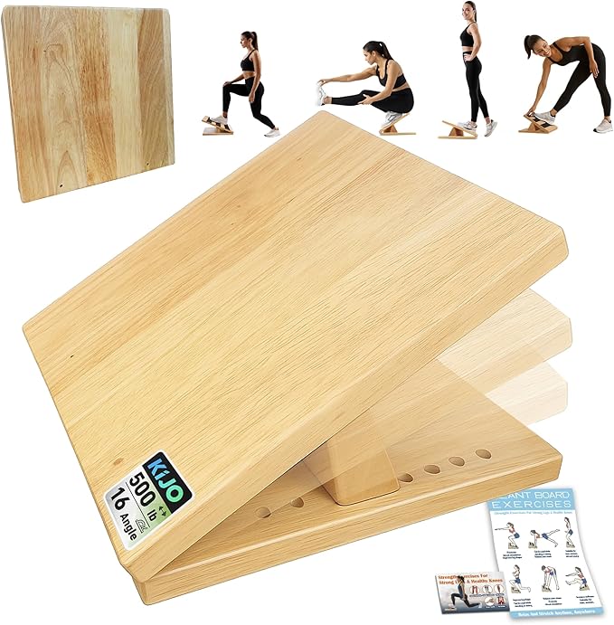 KIJO Studio Professional Wooden Calf Stretcher Slant Board 550 lbs Weight Capacity 16-Angle Adjustable Incline Calf Stretch Slant Board for Calf Stretching Exercise Squat & Physical Therapy