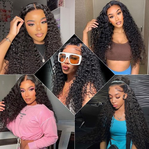 22 Inch Deep Wave Lace Front Wigs Human Hair 200 Density 13x6 HD Transparent Lace Front Wigs Human Hair for Women Deep Curly Lace Frontal Wig Human Hair Pre Plucked Glueless Wigs Natural Black
