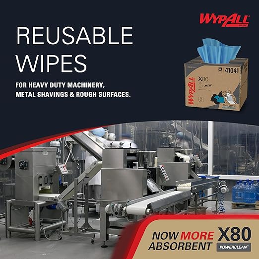 WypAll PowerClean X80 Cloths Heavy Duty Wipes (41041), Brag Box, Extended Use Towels, Blue (1 Pack of 152 Sheets, 152 Sheet Total)
