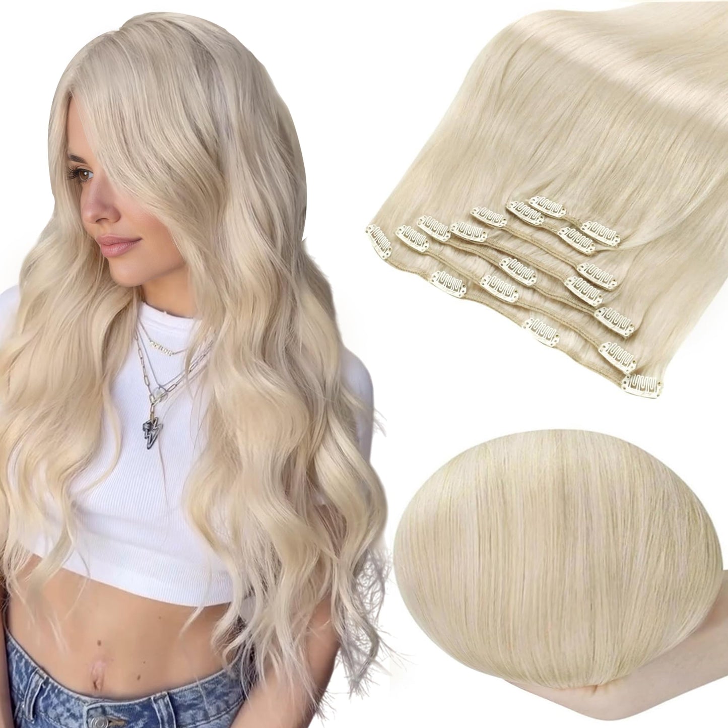 Full Shine Blonde Hair Clip in Extensions Real Human Hair, 10 inch Clip in Hair Exetnsions for Short Length, Straight Remy Natur