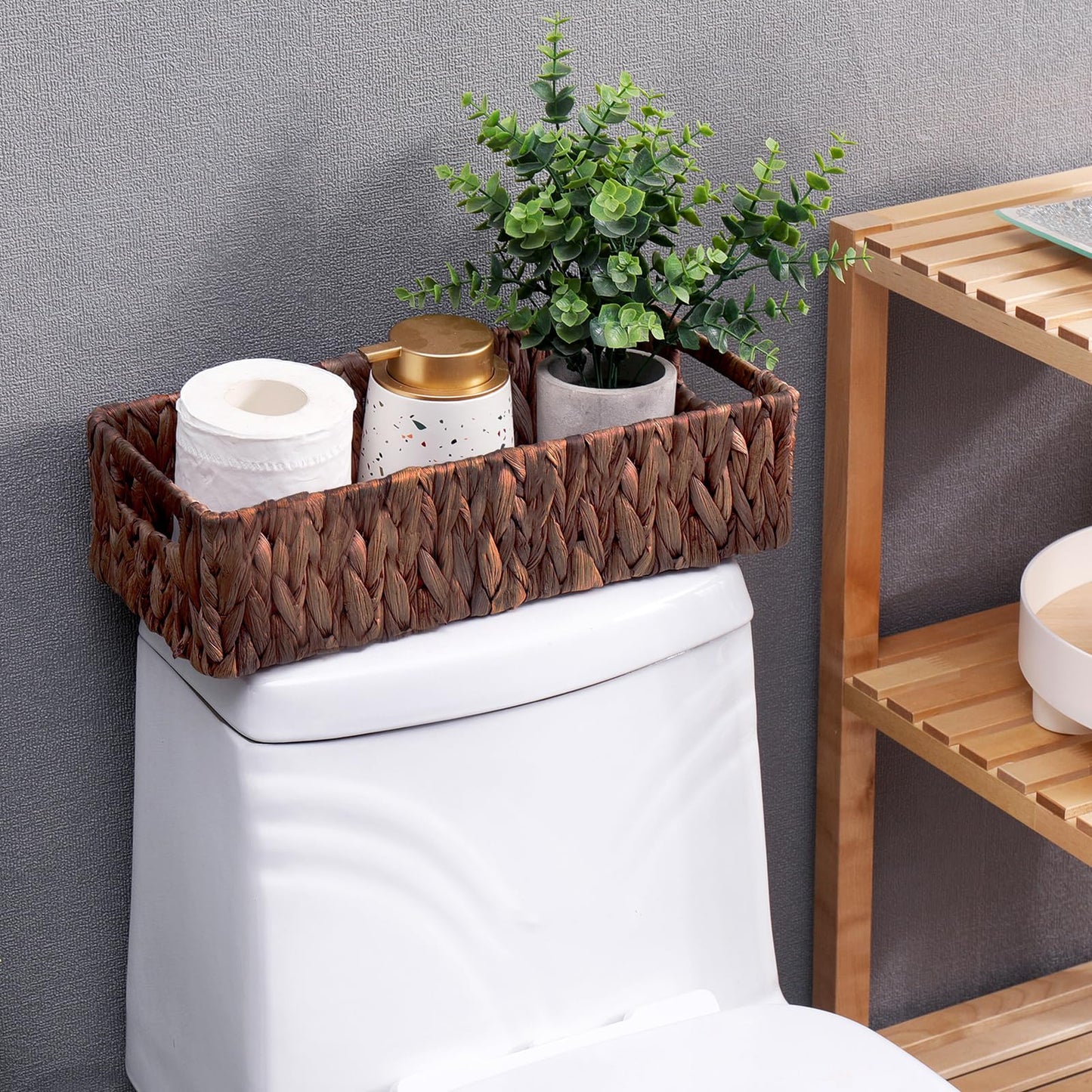 Handwoven Wicker Storage Basket-Hyacinth Material,Toilet Paper Holders with Handles,Storage Baskets for Organizing Living Room,Bedroom,Closet