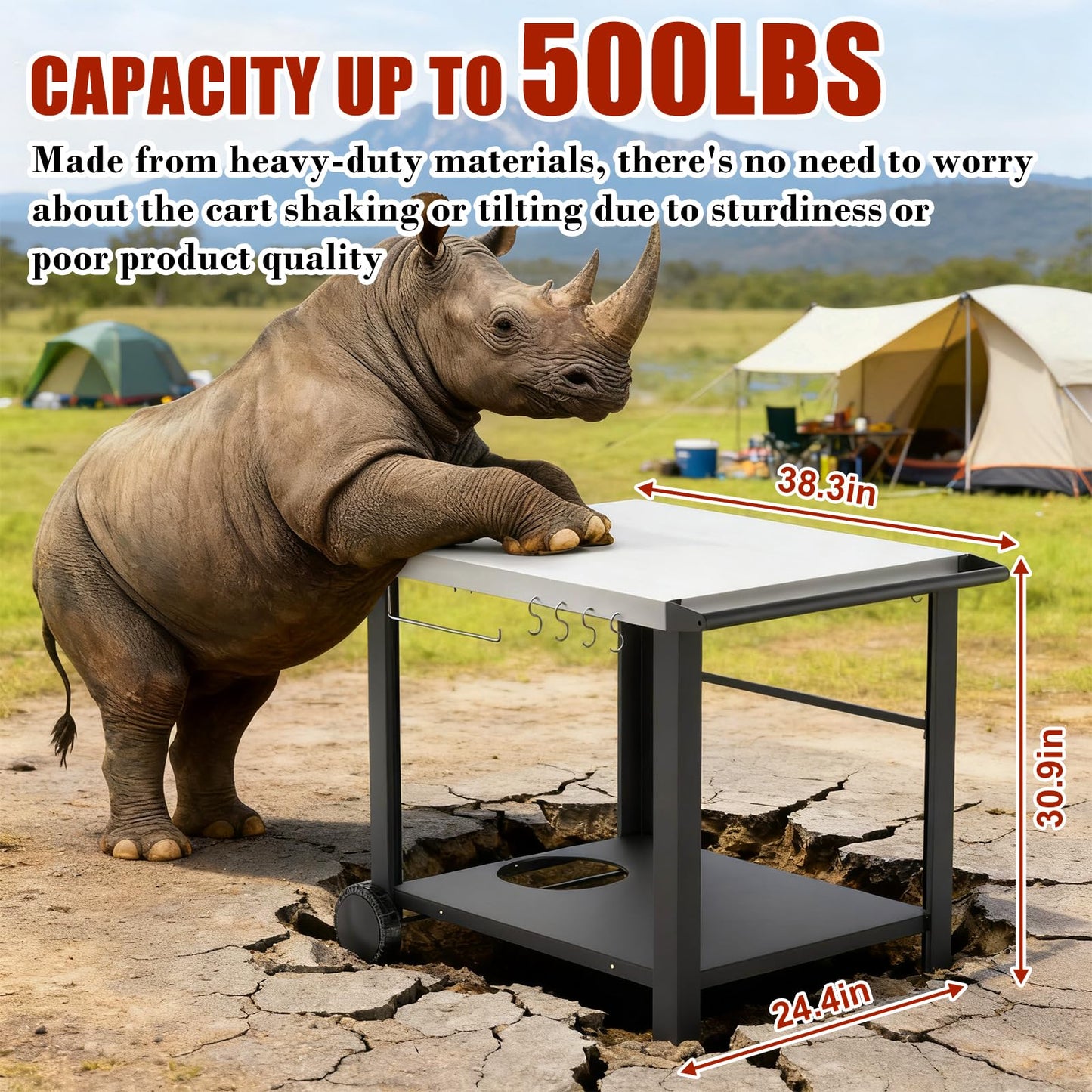 34" x 24" Movable Stainless Steel Flattop Grill Cart for Ninja Woodfire & Blackstone Griddles, Pizza Oven Table for Outside, Extra-Wide Stainless Steel Cart with Wheels for Kitchen Food Prep Table