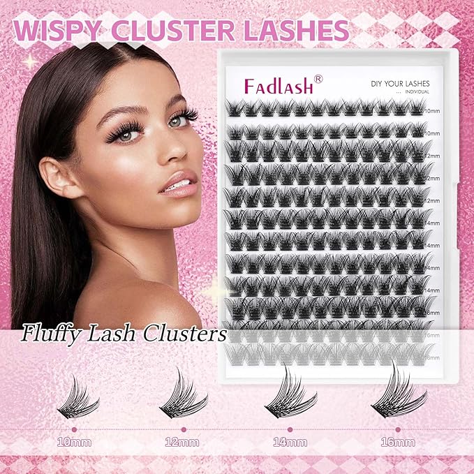 Lash Clusters 10-16mm 144pcs Mixed Tray Individual Lashes D Curl Individual Lashes Cluster Eyelash Extensions DIY Lash Extensions Eyelash Clusters Eyelash Extension Kit at Home (JN1-0.07D, 10-16mm)